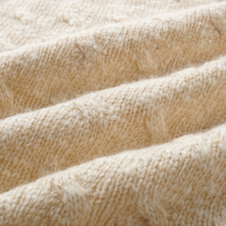 “Winter Diary” 100% Cashmere極細絨柔幾何浮織星點針織上衣—Morning Oat 晨光燕麥