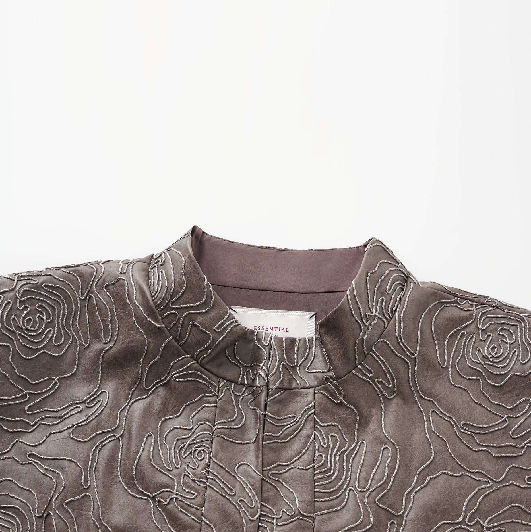 “Winter Diary” 法國純素皮羽脊絲繡Oversized背心—Rose in Haze浮影薔薇