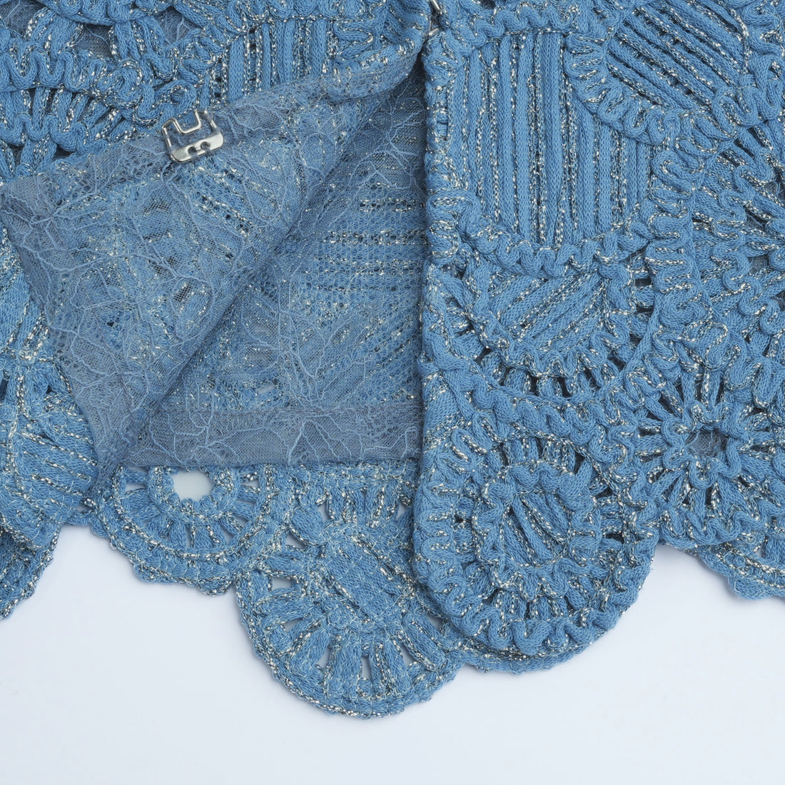 “Gallery Hours”義大利銀絲鉤織蕾絲工藝短版外套—Blue Fiesta 藍調盛夏