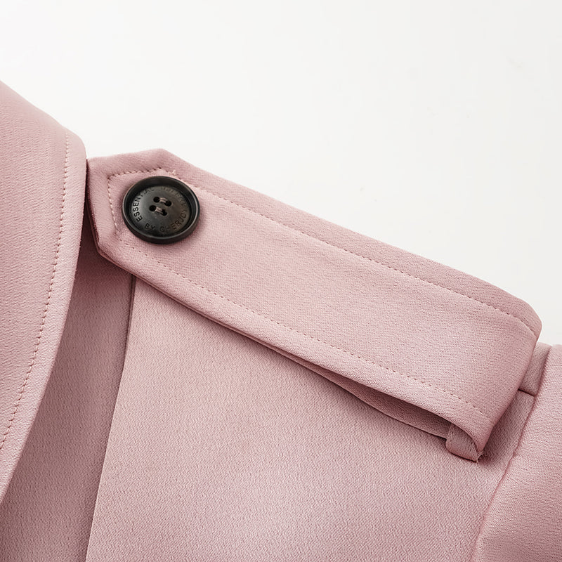 "London Everyday" Acetate Satin Long Trench Coat - Pink 