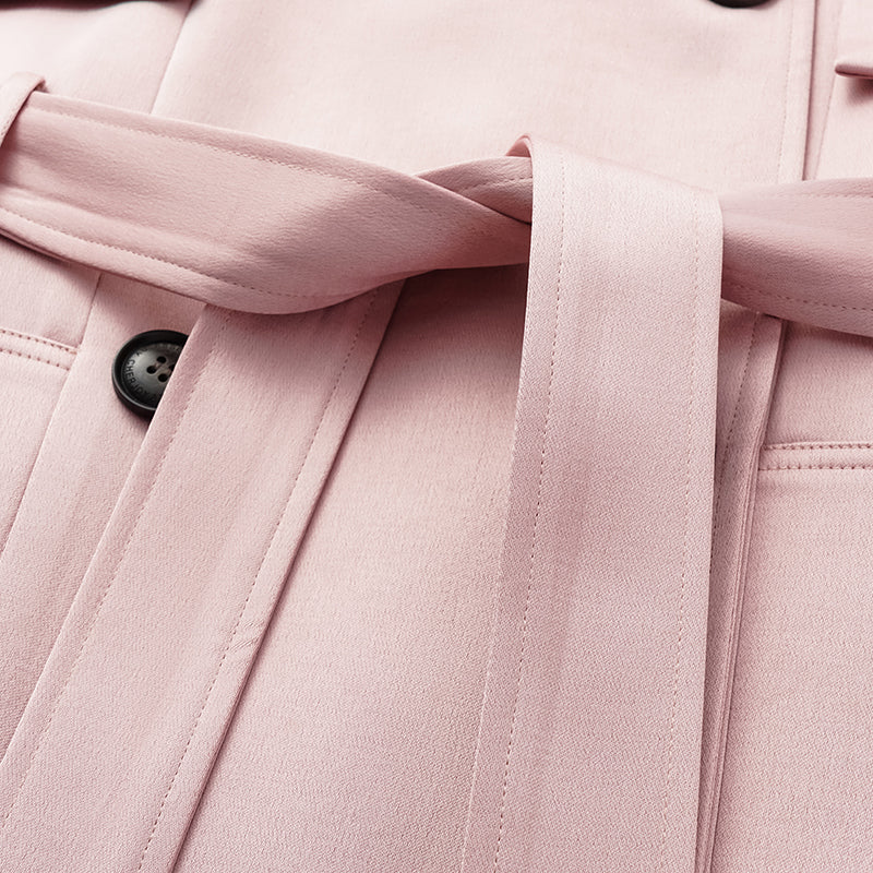 "London Everyday" Acetate Satin Long Trench Coat - Pink 
