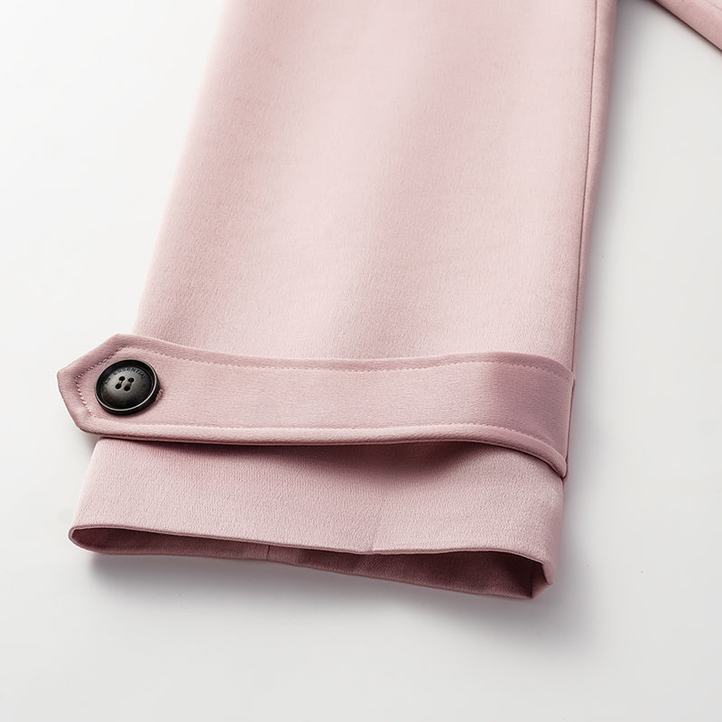 "London Everyday" Acetate Satin Long Trench Coat - Pink 