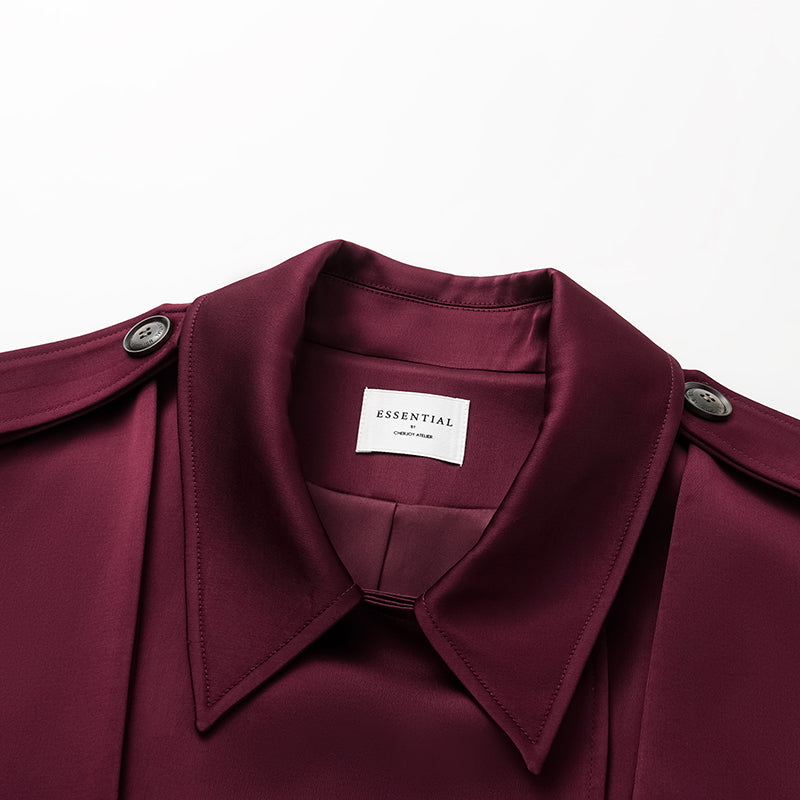 "London Everyday" Acetate Satin Long Trench Coat - Purple 