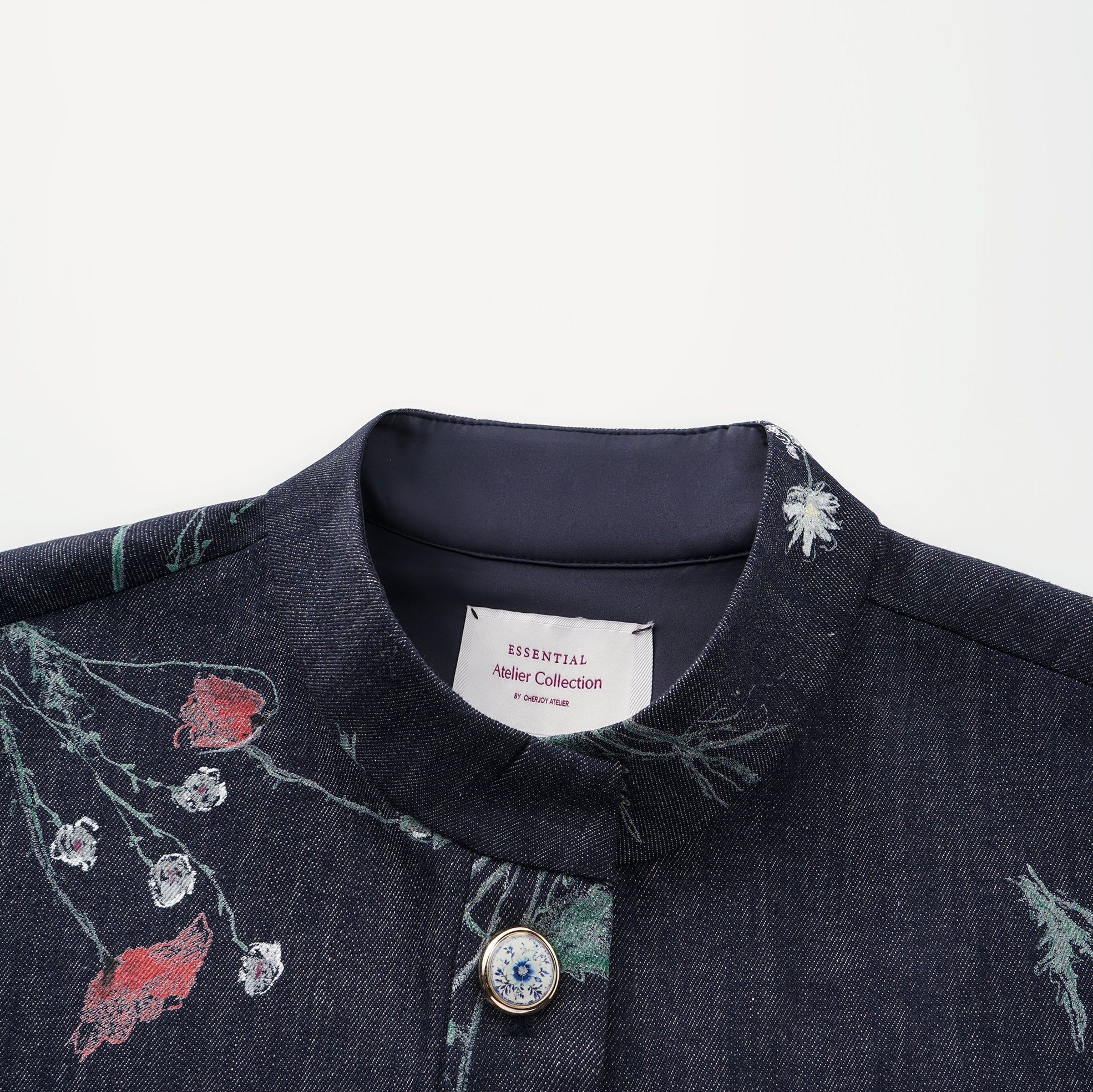 “Easy Go Chic”義大利浮描蠟花繪印工藝牛仔馬甲背心—Blue Bloom藍野花語