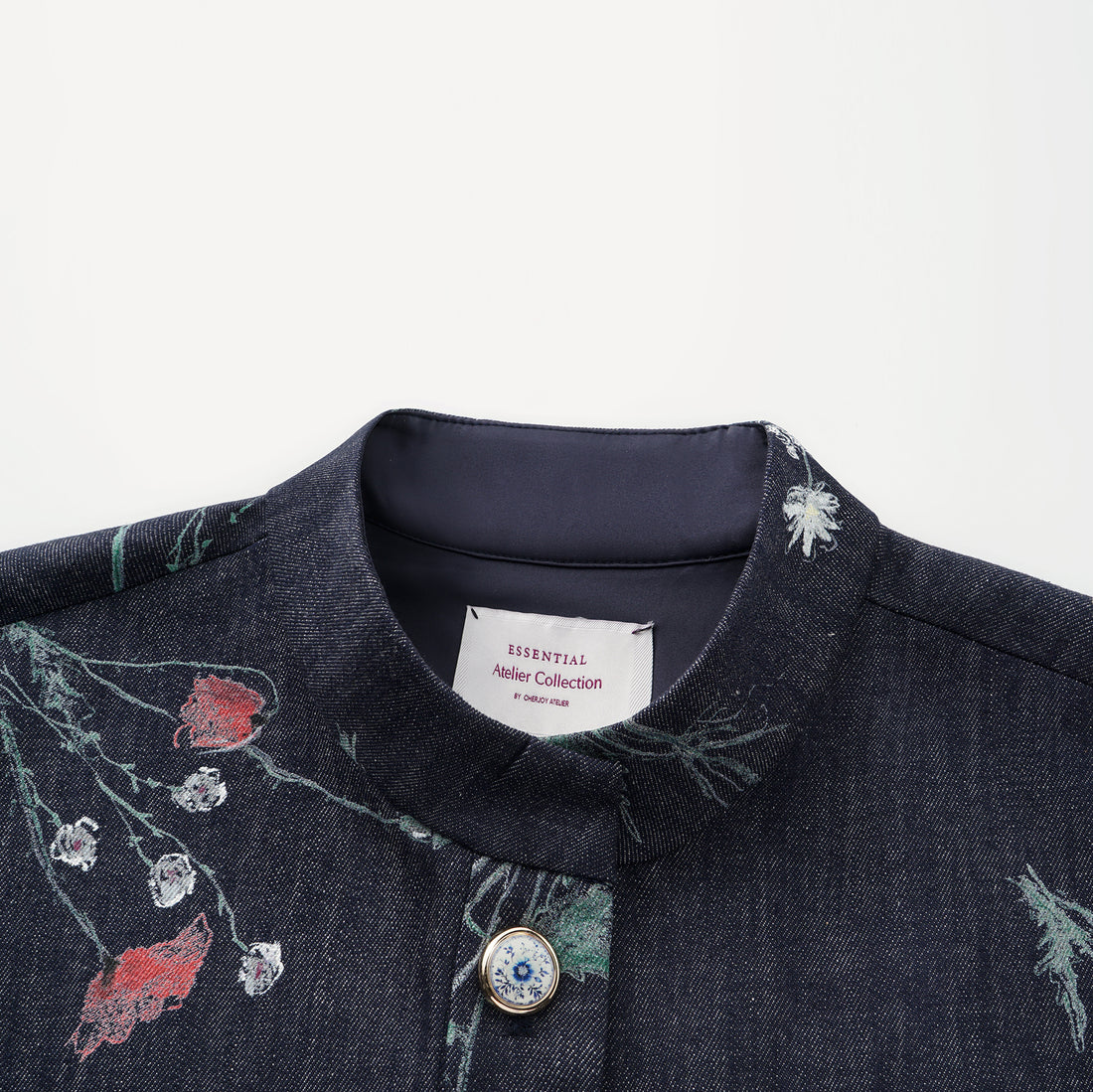 “Easy Go Chic”義大利浮描蠟花繪印工藝牛仔馬甲背心—Blue Bloom藍野花語