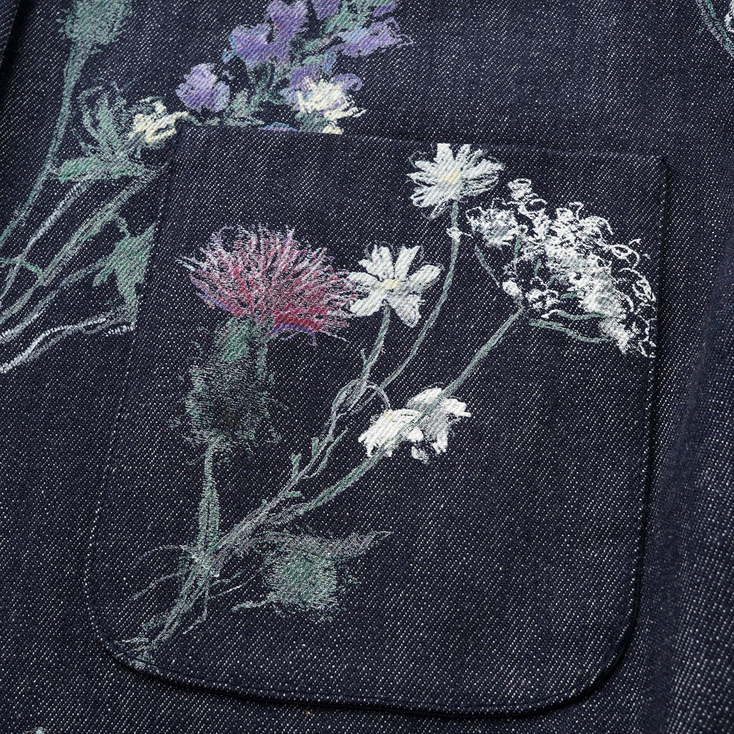 “Easy Go Chic”義大利浮描蠟花繪印工藝牛仔馬甲背心—Blue Bloom藍野花語