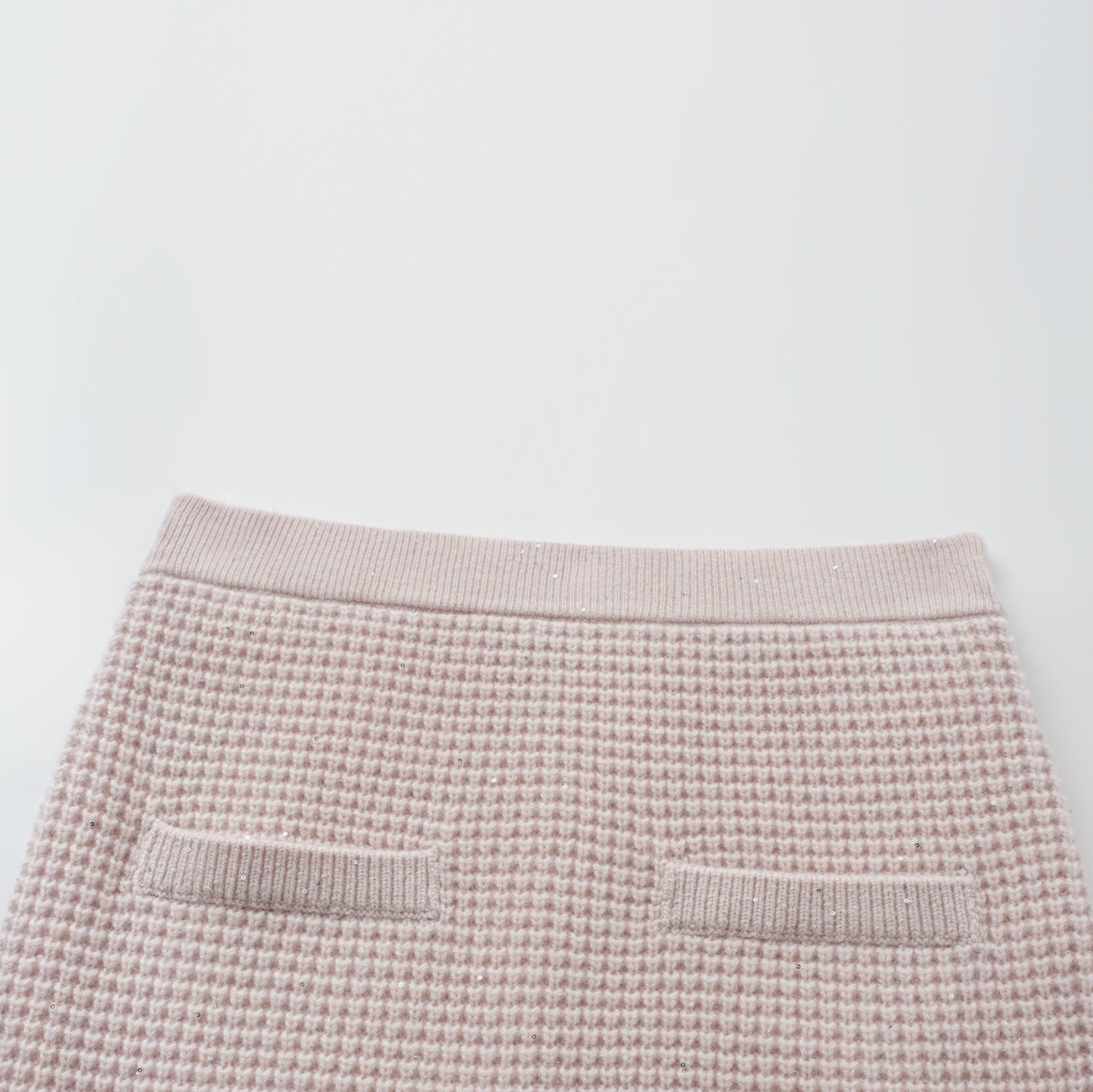 “Autumn Diary” 100% Cashmere細緻華夫格亮片針織鉛筆裙—Misty Rose薄霧玫瑰