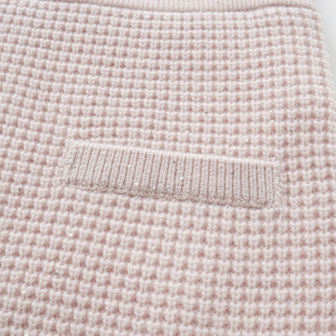 “Autumn Diary” 100% Cashmere細緻華夫格亮片針織鉛筆裙—Misty Rose薄霧玫瑰