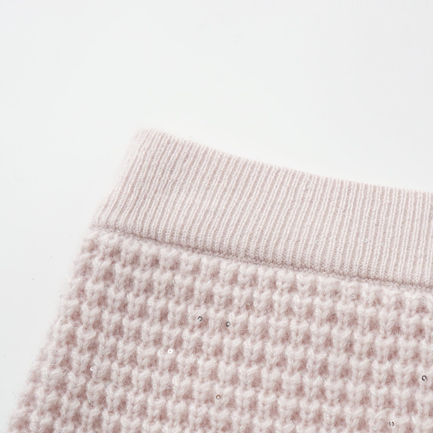 “Autumn Diary” 100% Cashmere細緻華夫格亮片針織鉛筆裙—Misty Rose薄霧玫瑰