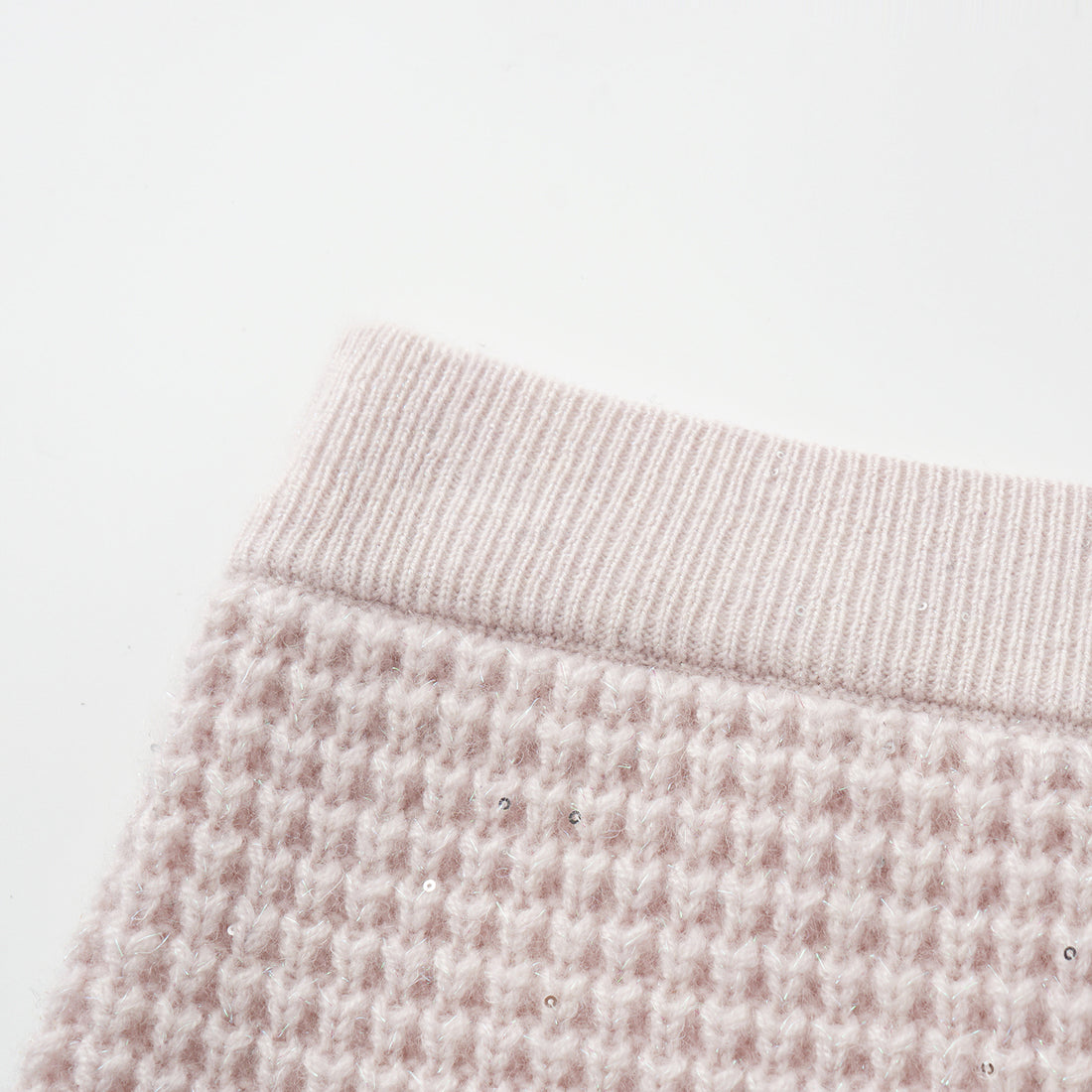 “Autumn Diary” 100% Cashmere細緻華夫格亮片針織鉛筆裙—Misty Rose薄霧玫瑰