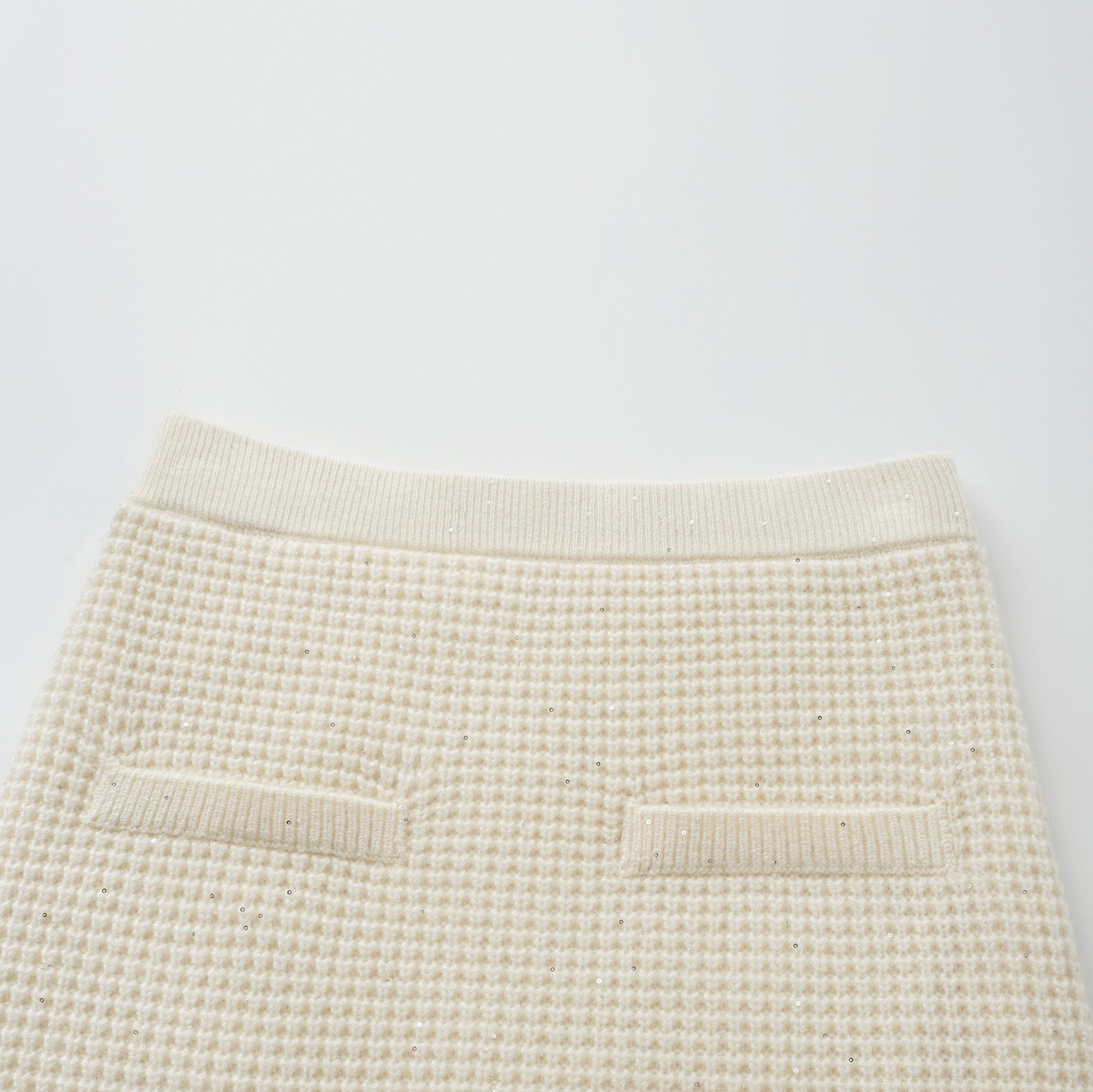 “Autumn Diary” 100% Cashmere細緻華夫格亮片針織鉛筆裙—Pale Sunlight冬日晨光