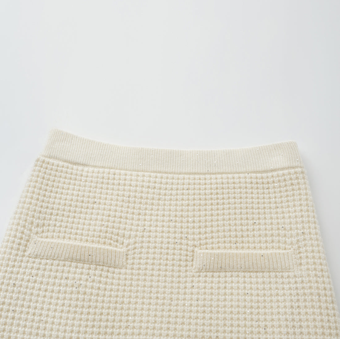 “Autumn Diary” 100% Cashmere細緻華夫格亮片針織鉛筆裙—Pale Sunlight冬日晨光