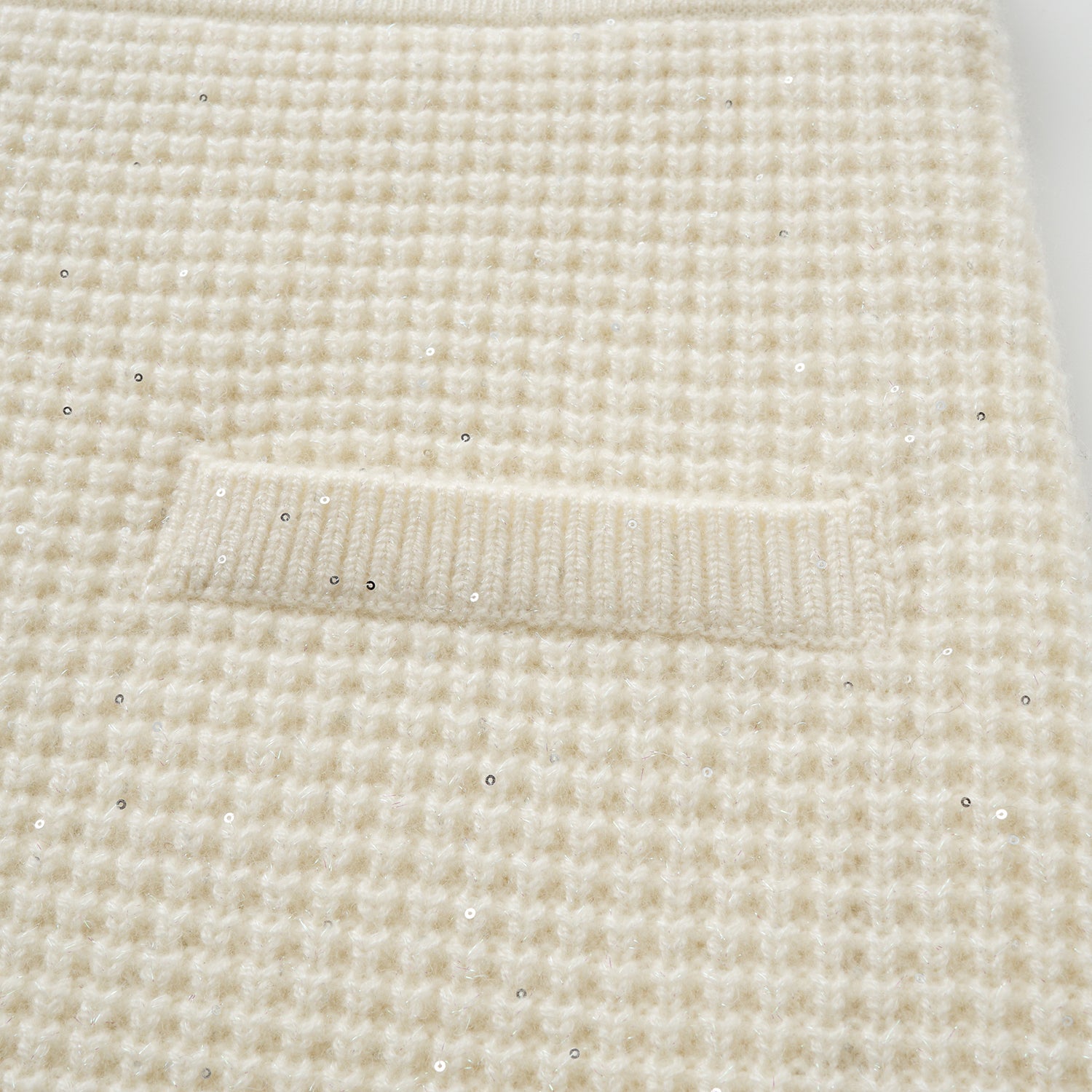 “Autumn Diary” 100% Cashmere細緻華夫格亮片針織鉛筆裙—Pale Sunlight冬日晨光