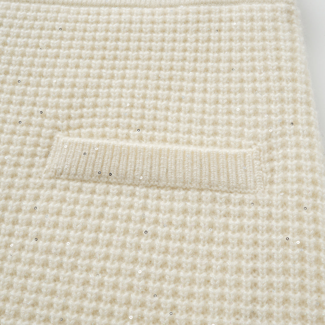 “Autumn Diary” 100% Cashmere細緻華夫格亮片針織鉛筆裙—Pale Sunlight冬日晨光