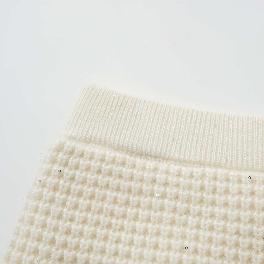 “Autumn Diary” 100% Cashmere細緻華夫格亮片針織鉛筆裙—Pale Sunlight冬日晨光