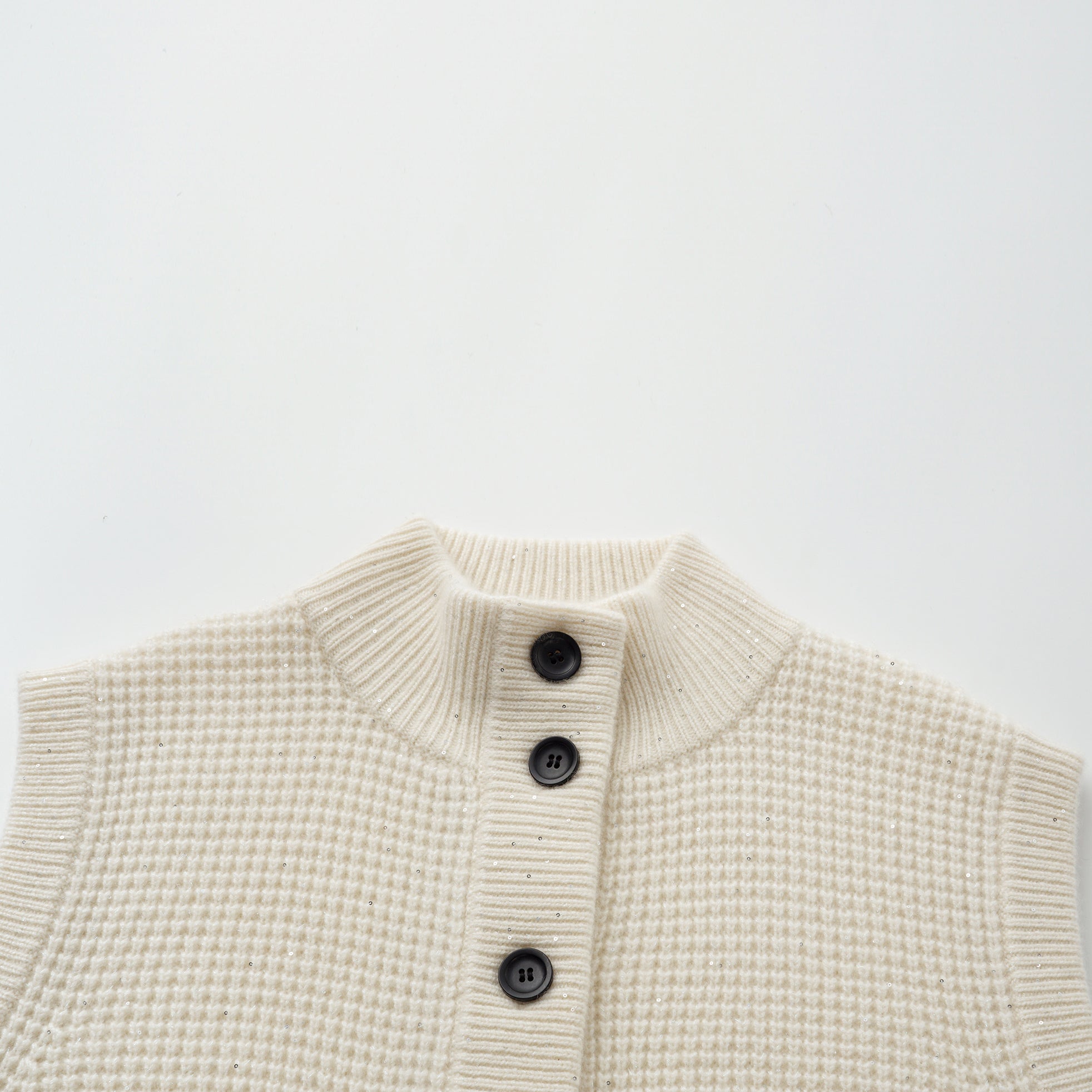 “Autumn Diary” 100% Cashmere細緻華夫格亮片針織背心—Pale Sunlight冬日晨光