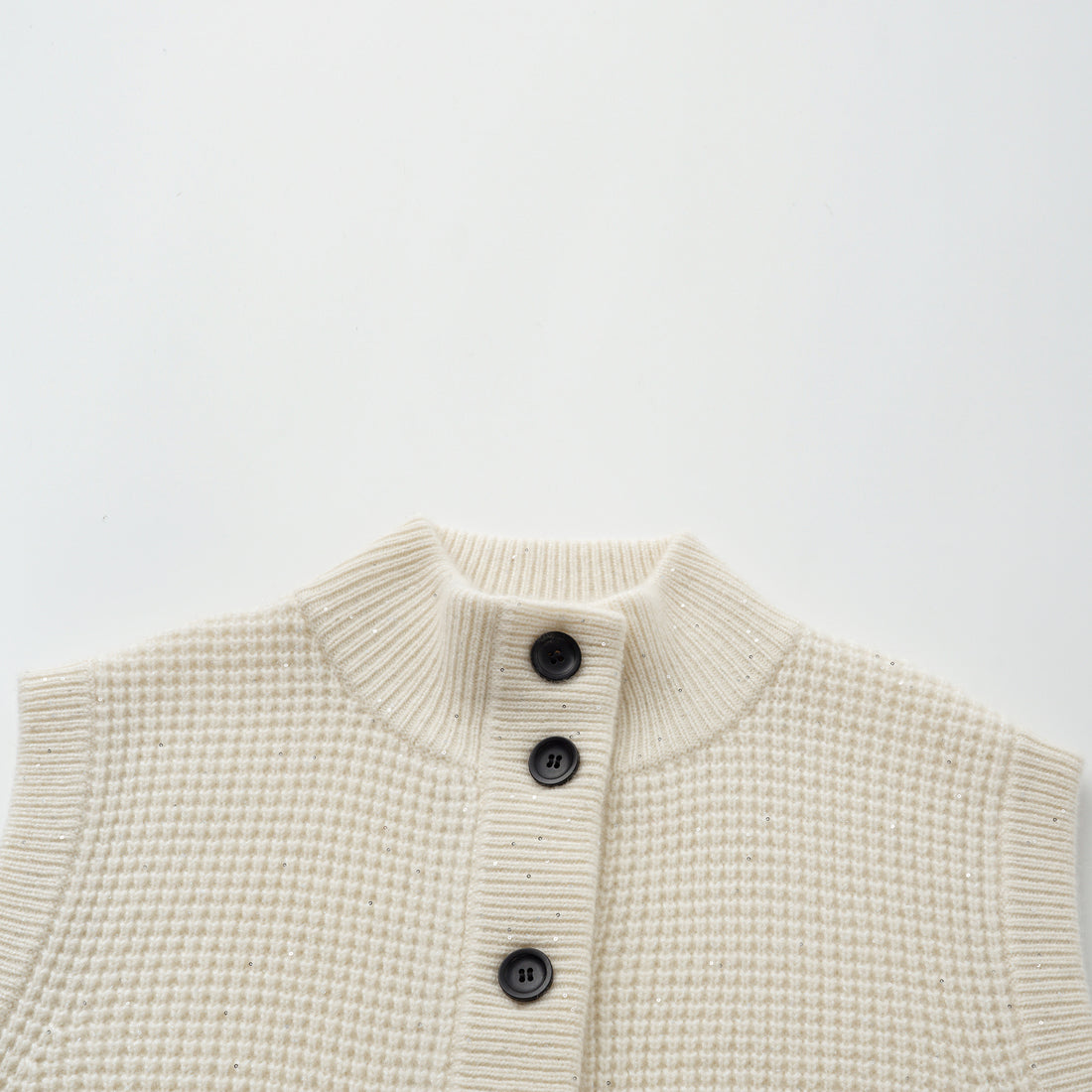 “Autumn Diary” 100% Cashmere細緻華夫格亮片針織背心—Pale Sunlight冬日晨光