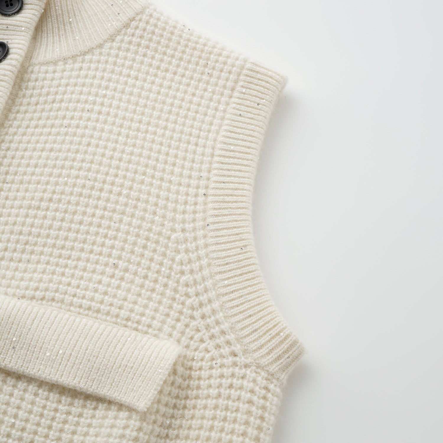 “Autumn Diary” 100% Cashmere細緻華夫格亮片針織背心—Pale Sunlight冬日晨光