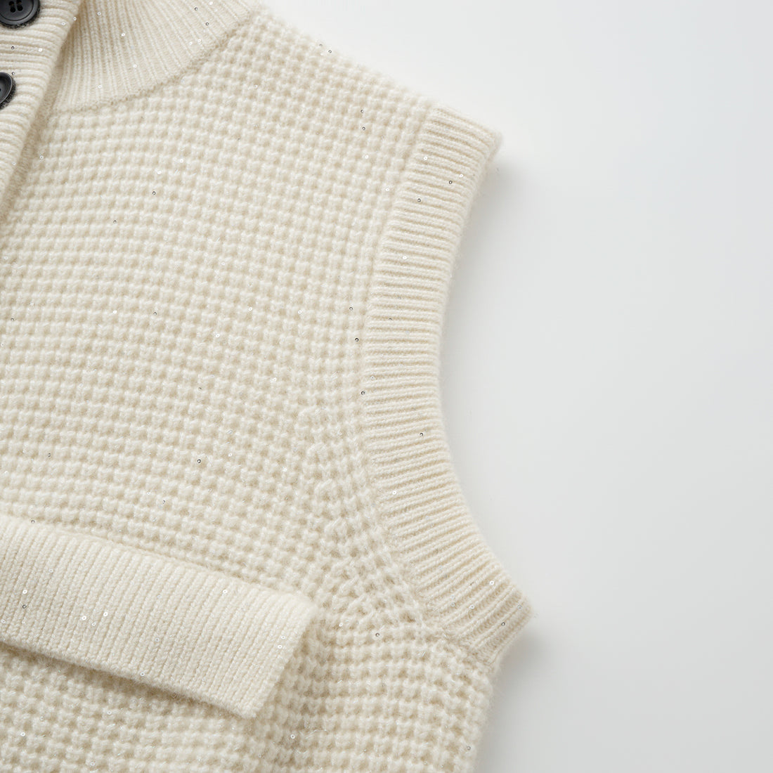 “Autumn Diary” 100% Cashmere細緻華夫格亮片針織背心—Pale Sunlight冬日晨光