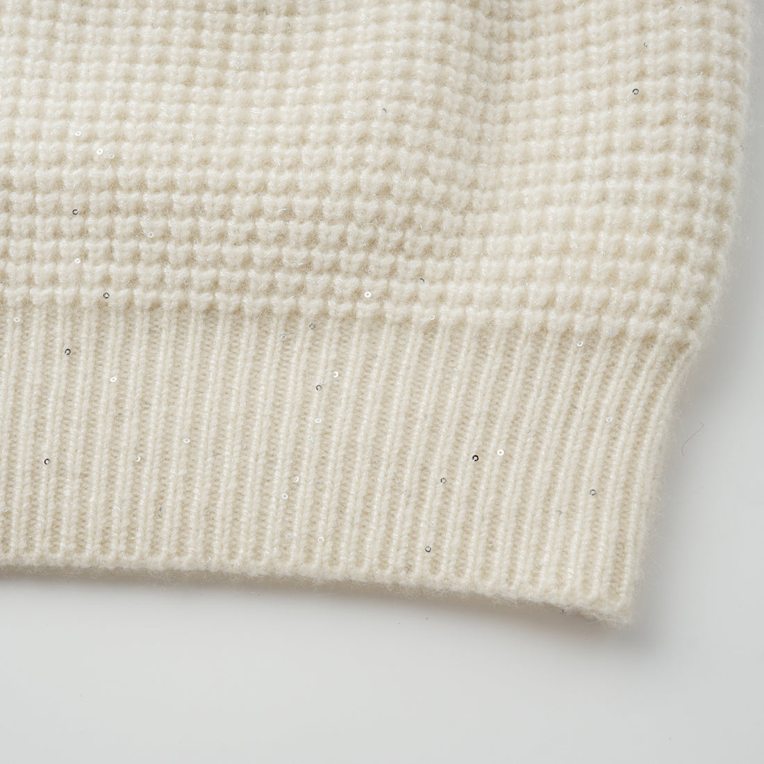 “Autumn Diary” 100% Cashmere細緻華夫格亮片針織背心—Pale Sunlight冬日晨光