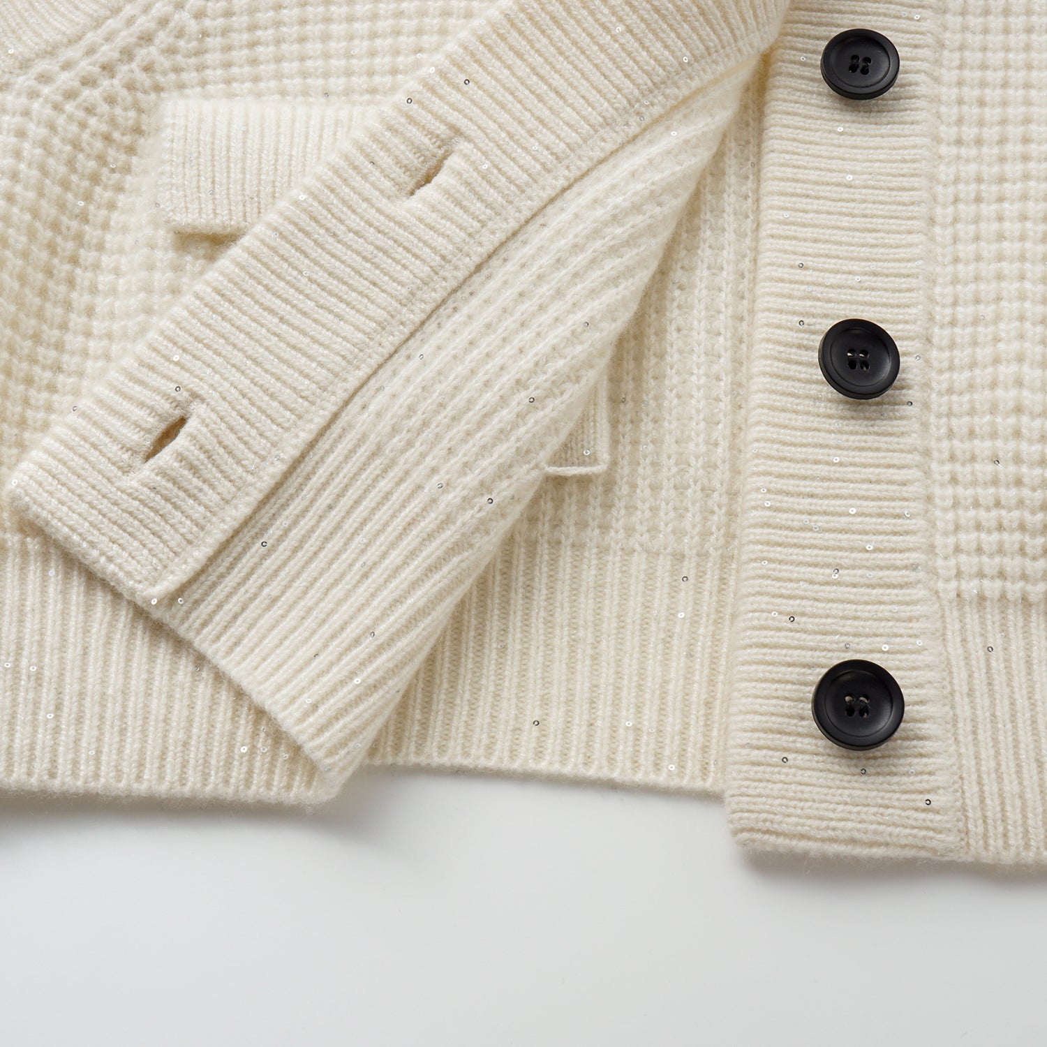 “Autumn Diary” 100% Cashmere細緻華夫格亮片針織背心—Pale Sunlight冬日晨光