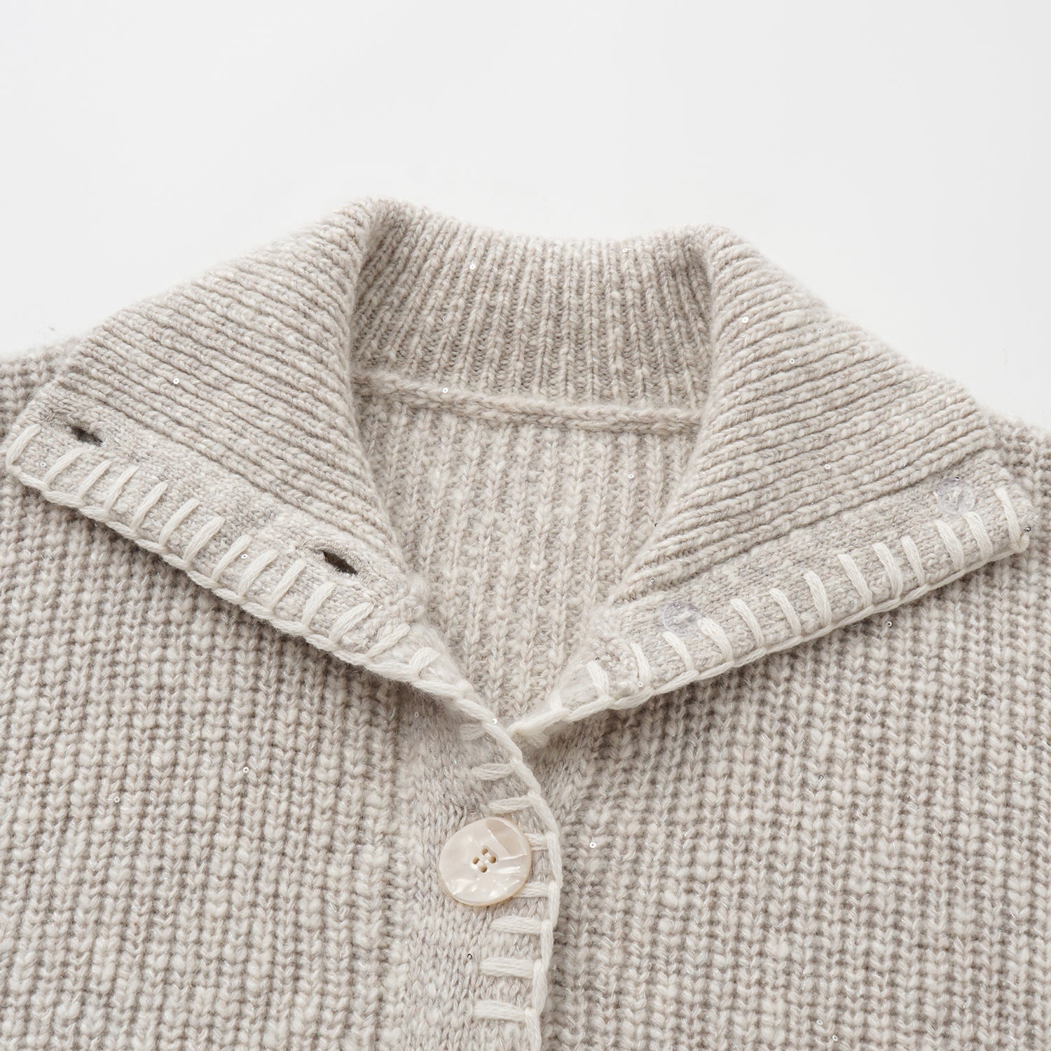 “Winter Diary” 100% Cashmere霧染細針羅紋邊飾高領針織外套—Winter Cotton冬日棉花