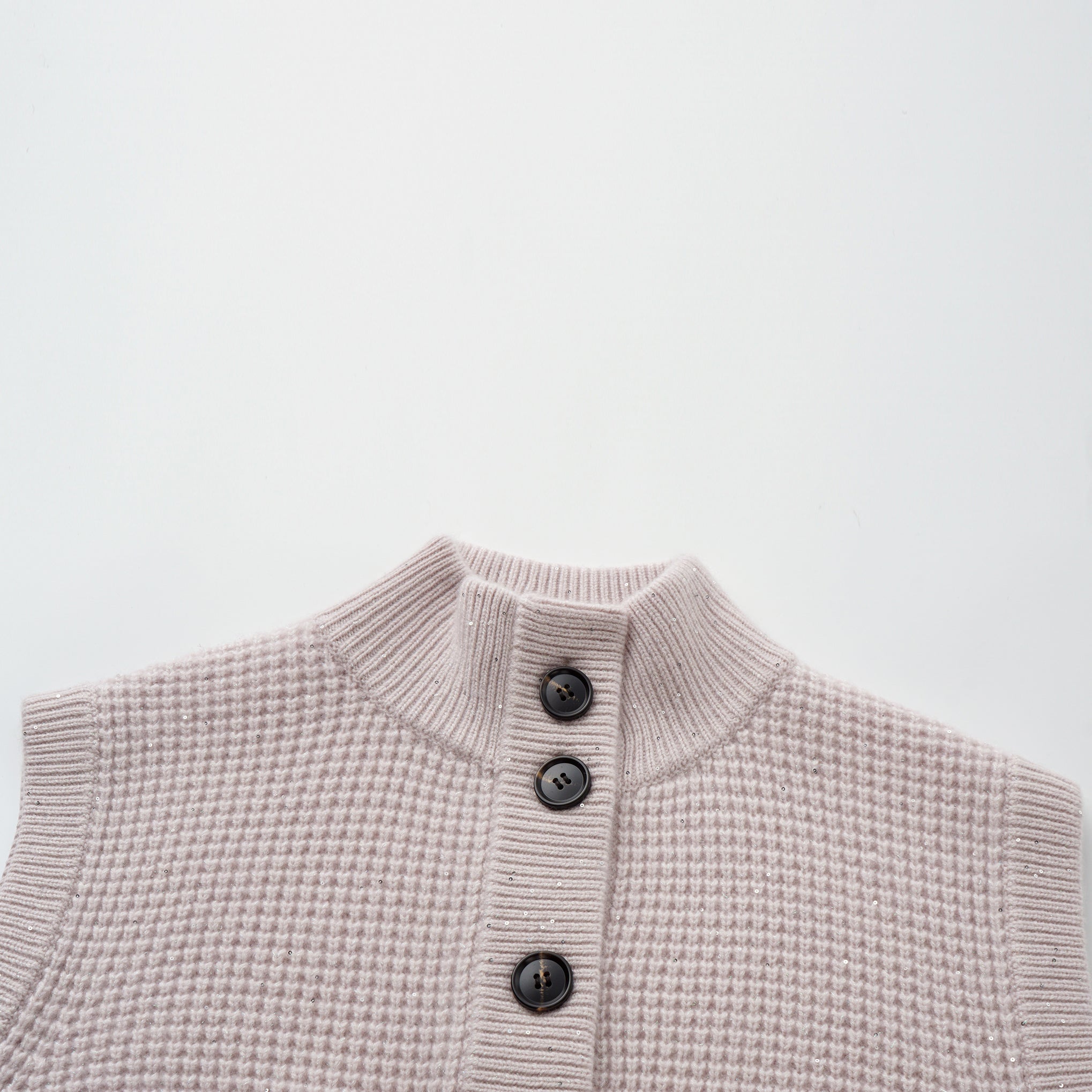 “Autumn Diary” 100% Cashmere細緻華夫格亮片針織背心—Misty Rose薄霧玫瑰