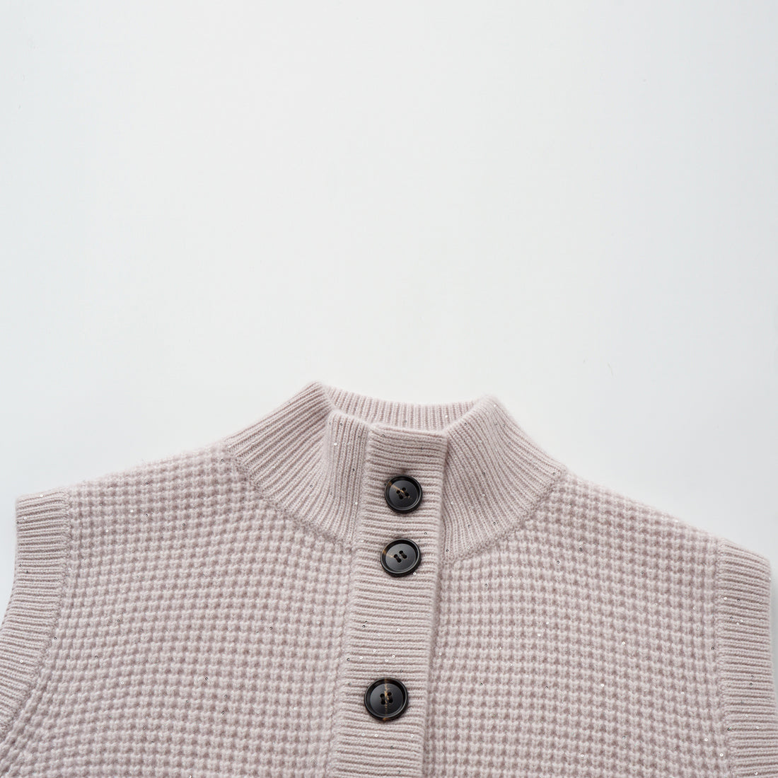 “Autumn Diary” 100% Cashmere細緻華夫格亮片針織背心—Misty Rose薄霧玫瑰