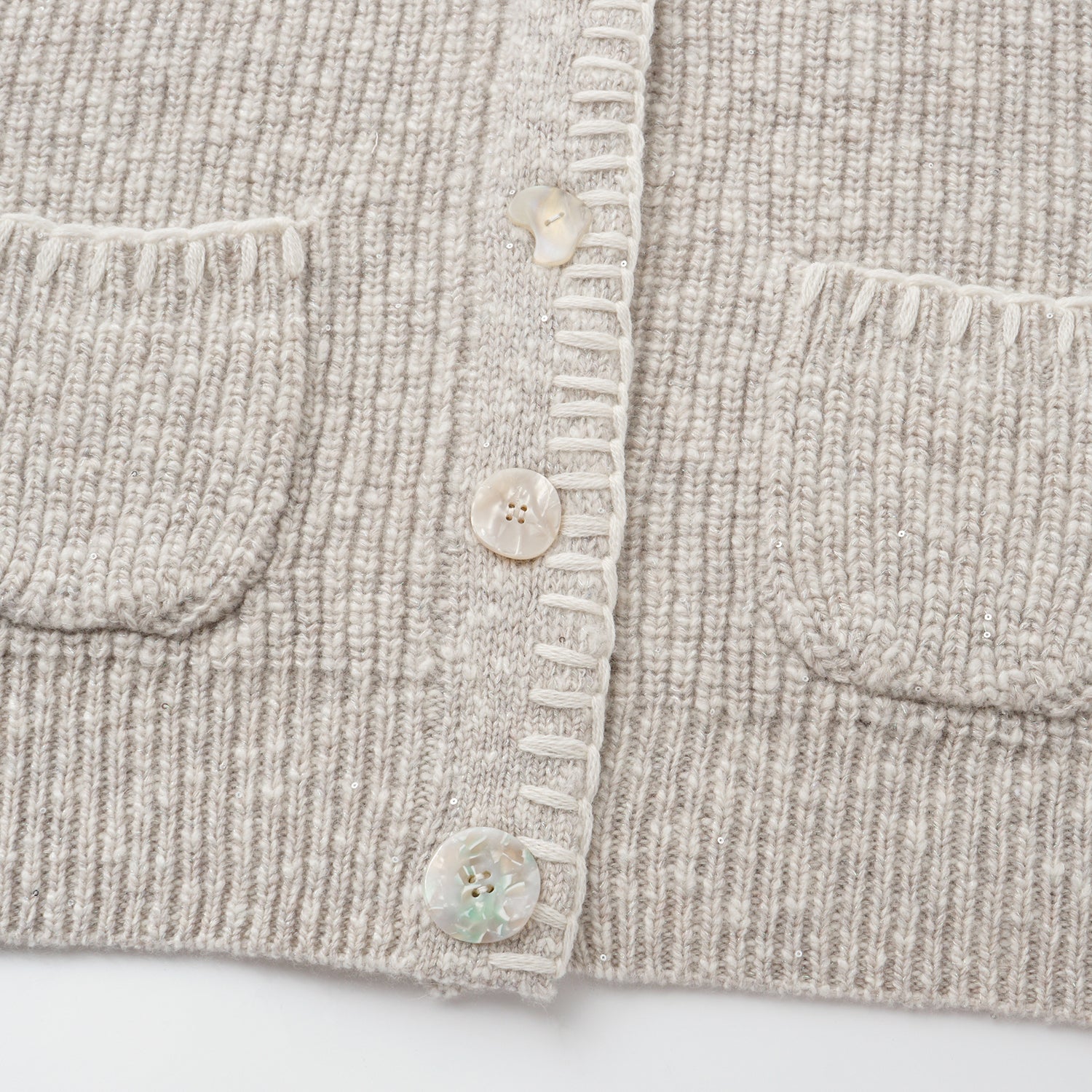 “Winter Diary” 100% Cashmere霧染細針羅紋邊飾高領針織外套—Winter Cotton冬日棉花