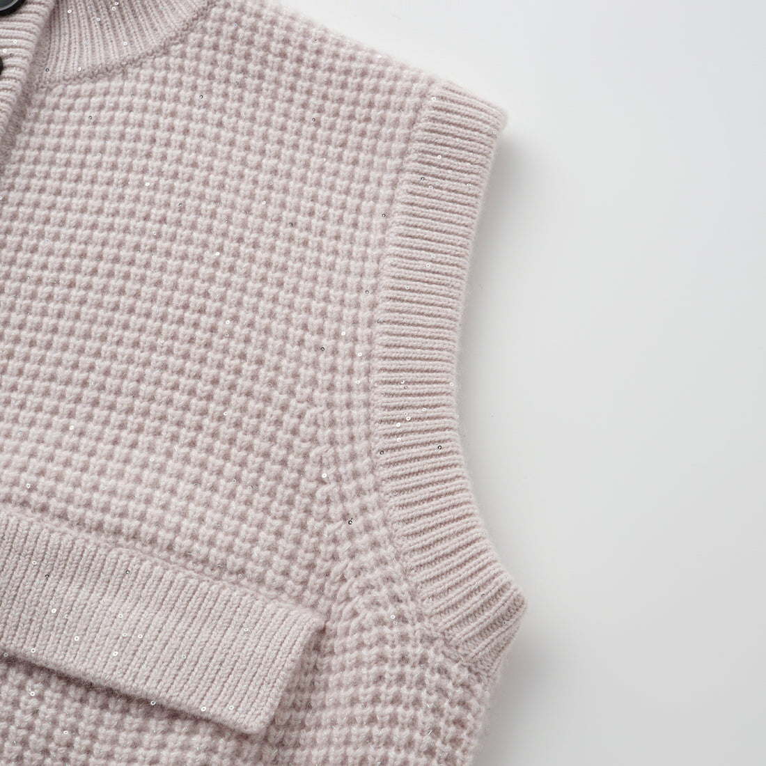 “Autumn Diary” 100% Cashmere細緻華夫格亮片針織背心—Misty Rose薄霧玫瑰