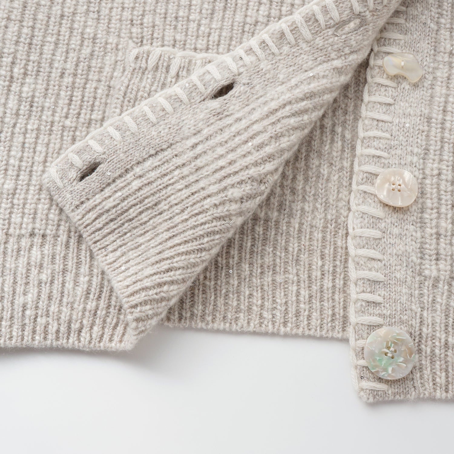 “Winter Diary” 100% Cashmere霧染細針羅紋邊飾高領針織外套—Winter Cotton冬日棉花