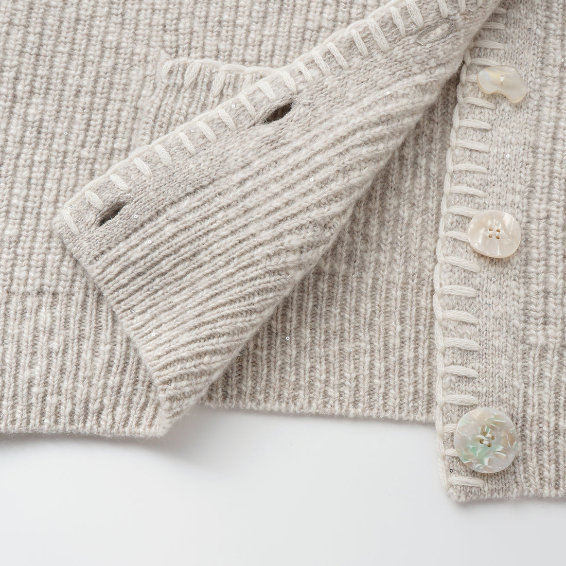 “Winter Diary” 100% Cashmere霧染細針羅紋邊飾高領針織外套—Winter Cotton冬日棉花