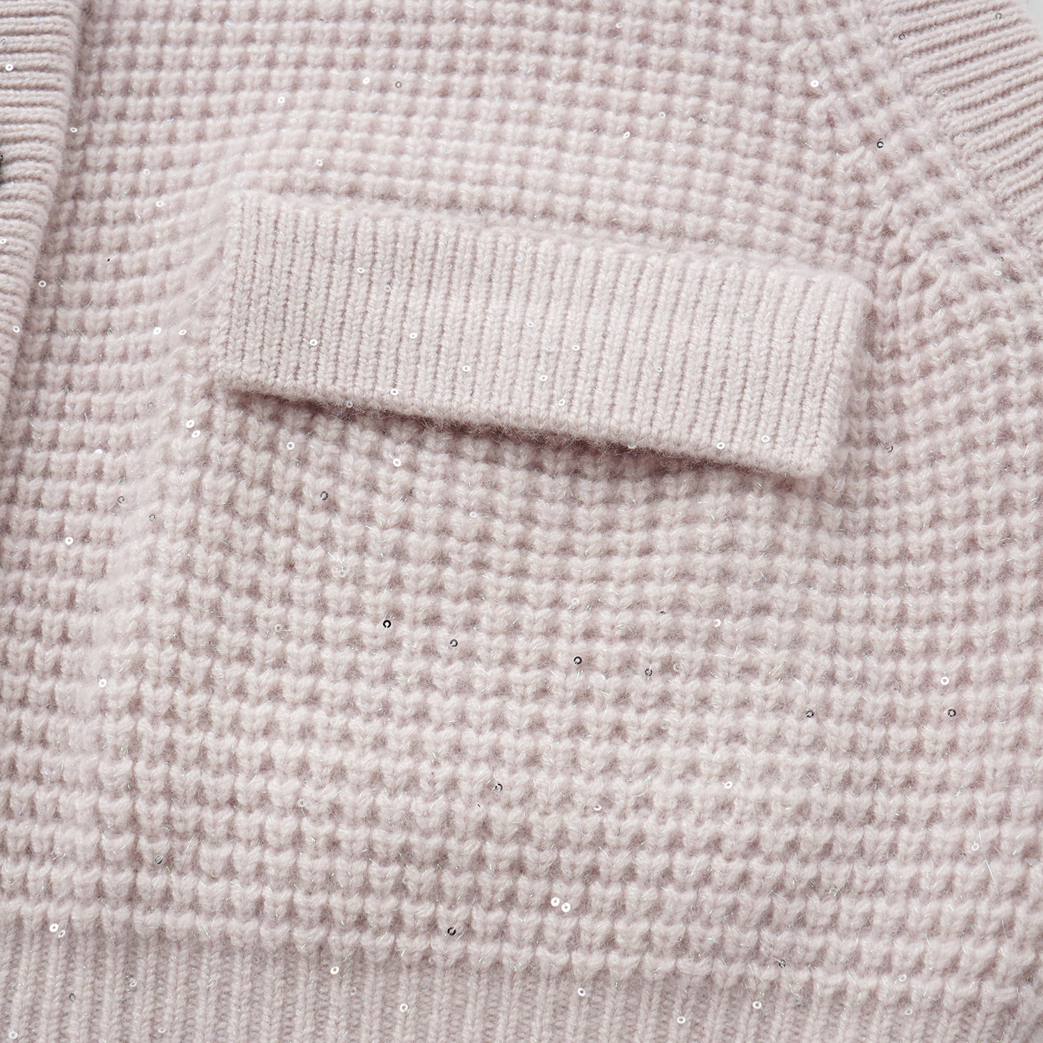 “Autumn Diary” 100% Cashmere細緻華夫格亮片針織背心—Misty Rose薄霧玫瑰