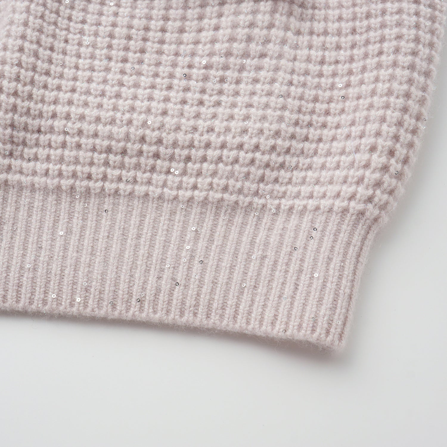 “Autumn Diary” 100% Cashmere細緻華夫格亮片針織背心—Misty Rose薄霧玫瑰