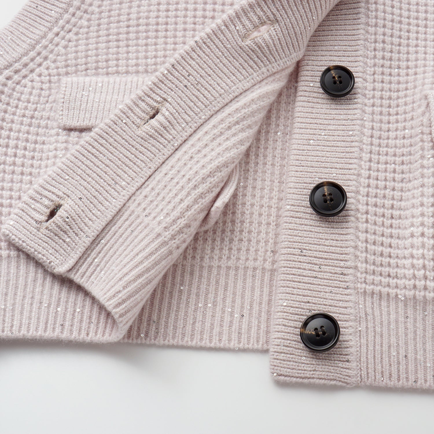 “Autumn Diary” 100% Cashmere細緻華夫格亮片針織背心—Misty Rose薄霧玫瑰