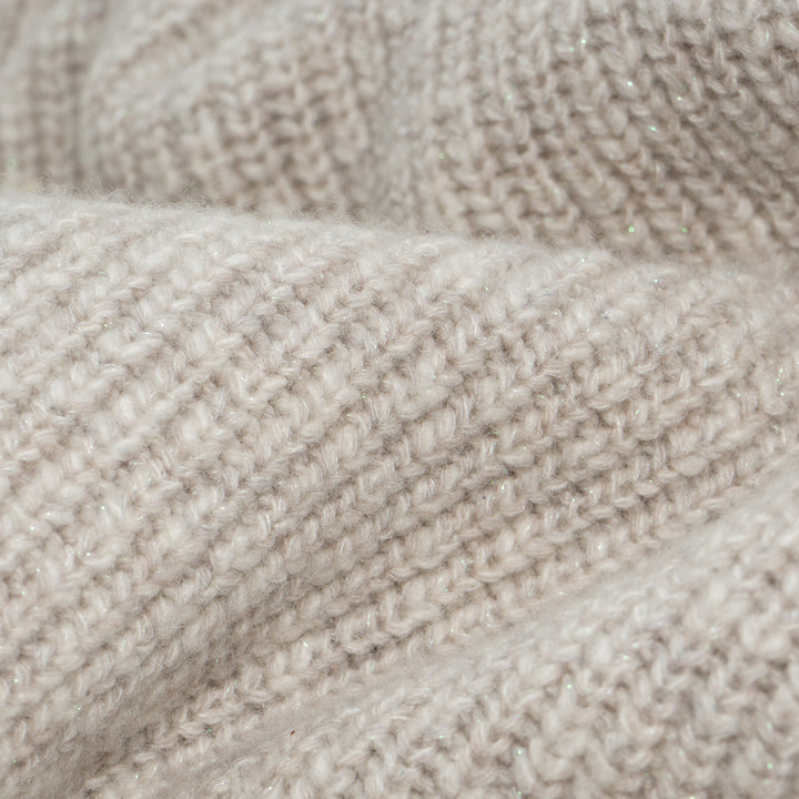 “Winter Diary” 100% Cashmere霧染細針羅紋邊飾高領針織外套—Winter Cotton冬日棉花