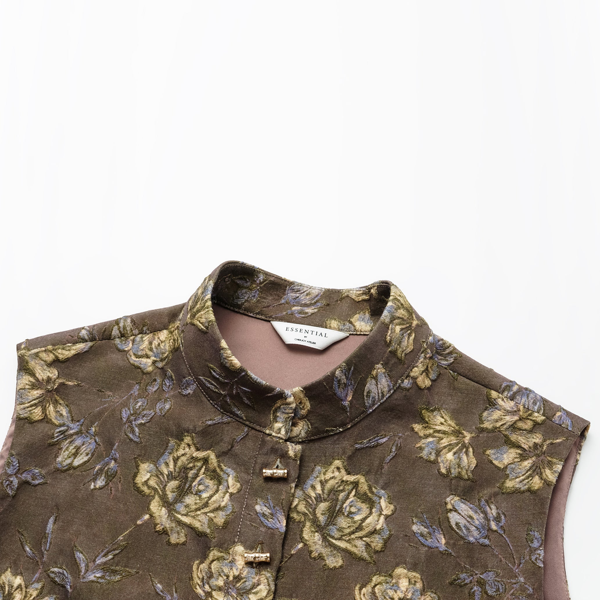 "Imperial Garden Teatime" Silk Wool Light Chinese Style Suit - Coffee 