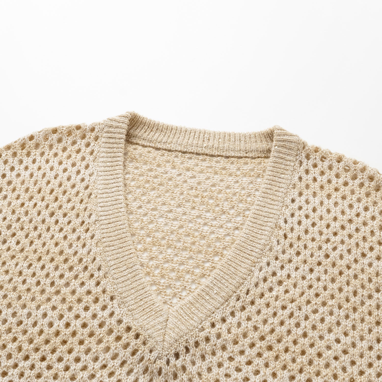 "Chelsea Citywalk." 100% Cashmere 亮片蕾絲編織工藝針織背心—Honey Latte