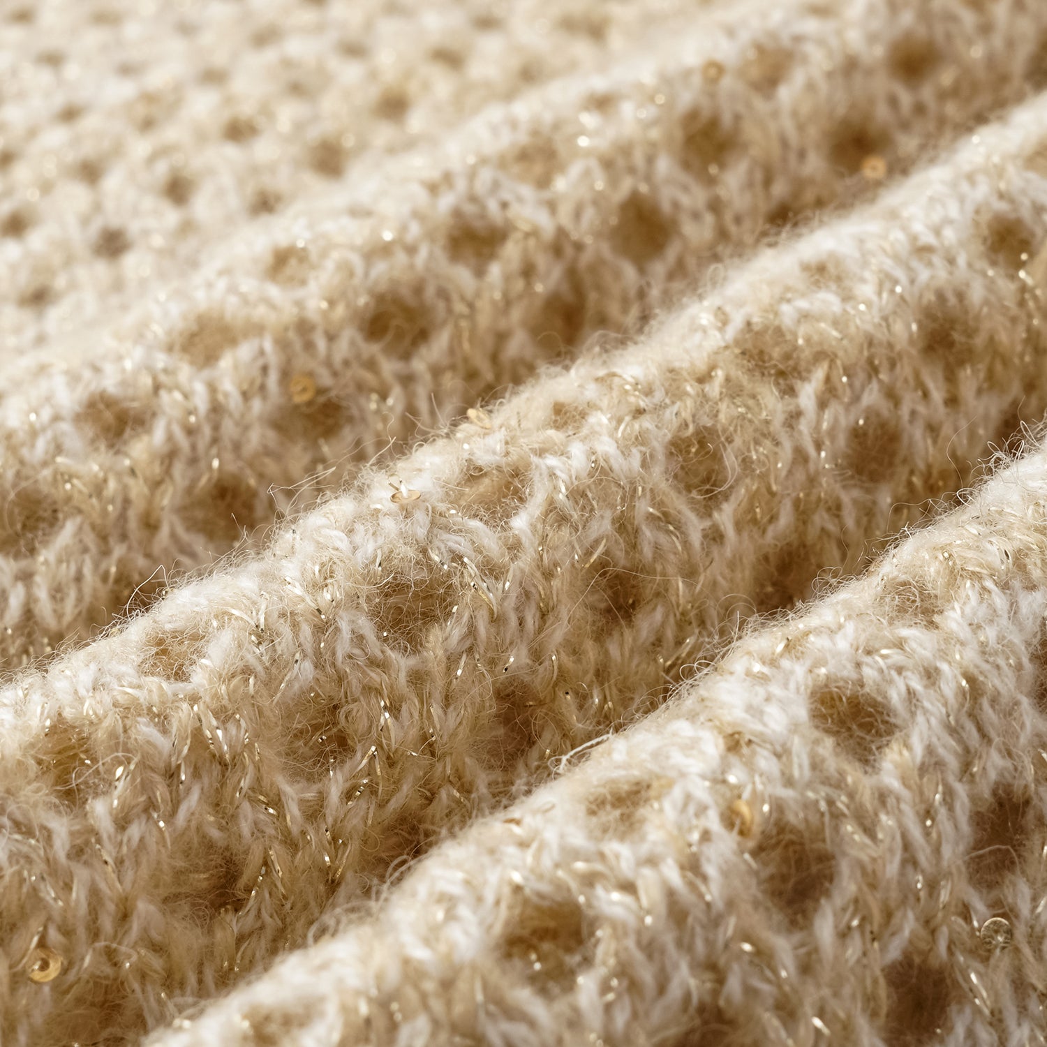 "Chelsea Citywalk." 100% Cashmere 亮片蕾絲編織工藝針織開衫—Honey Latte