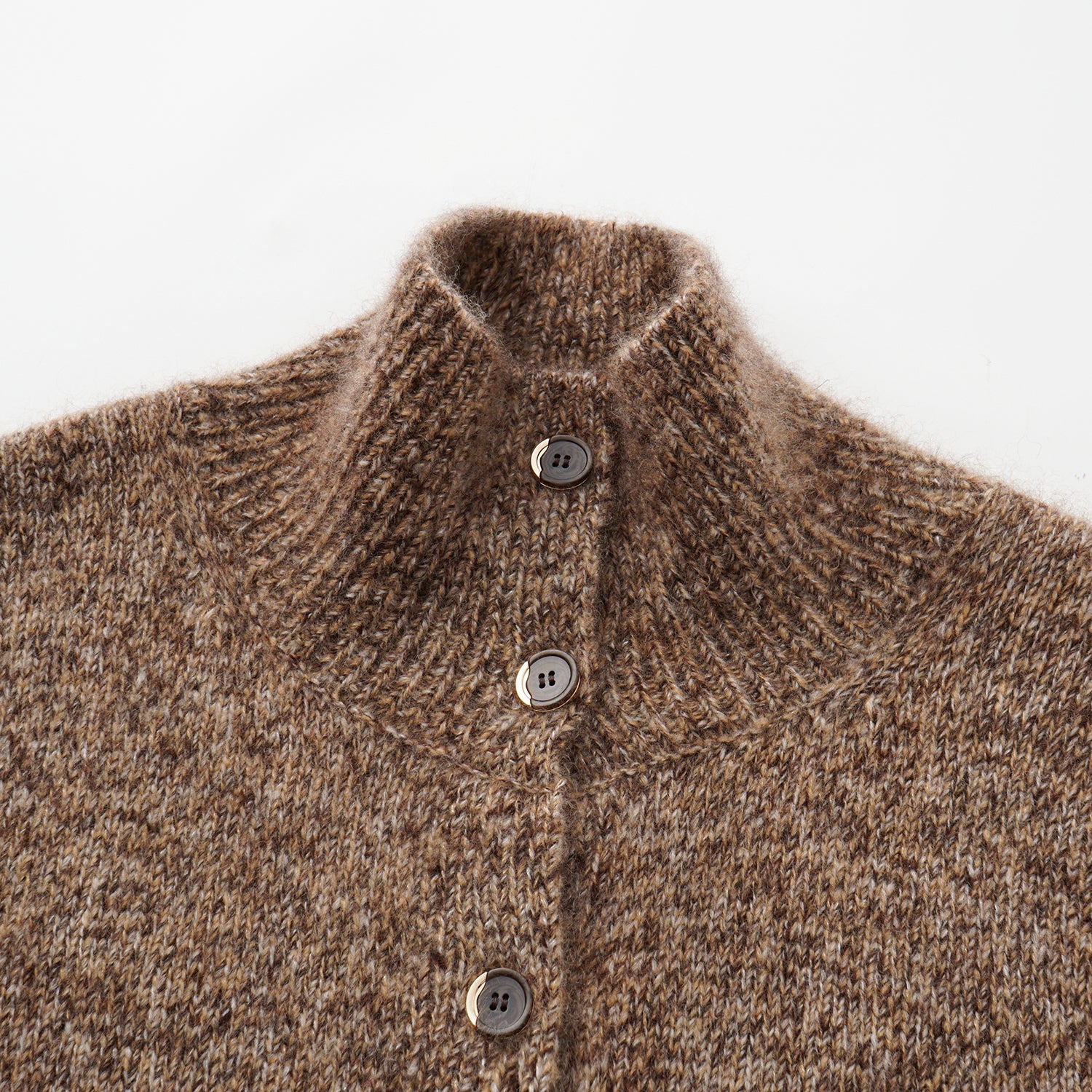 “Winter Diary” Cashmere真絲霧染絨柔細針立領外套—Cocoa marl胡桃可可