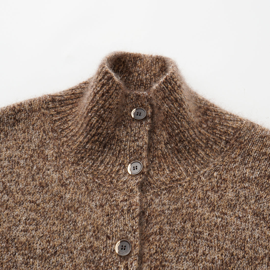 “Winter Diary” Cashmere真絲霧染絨柔細針立領外套—Cocoa marl胡桃可可