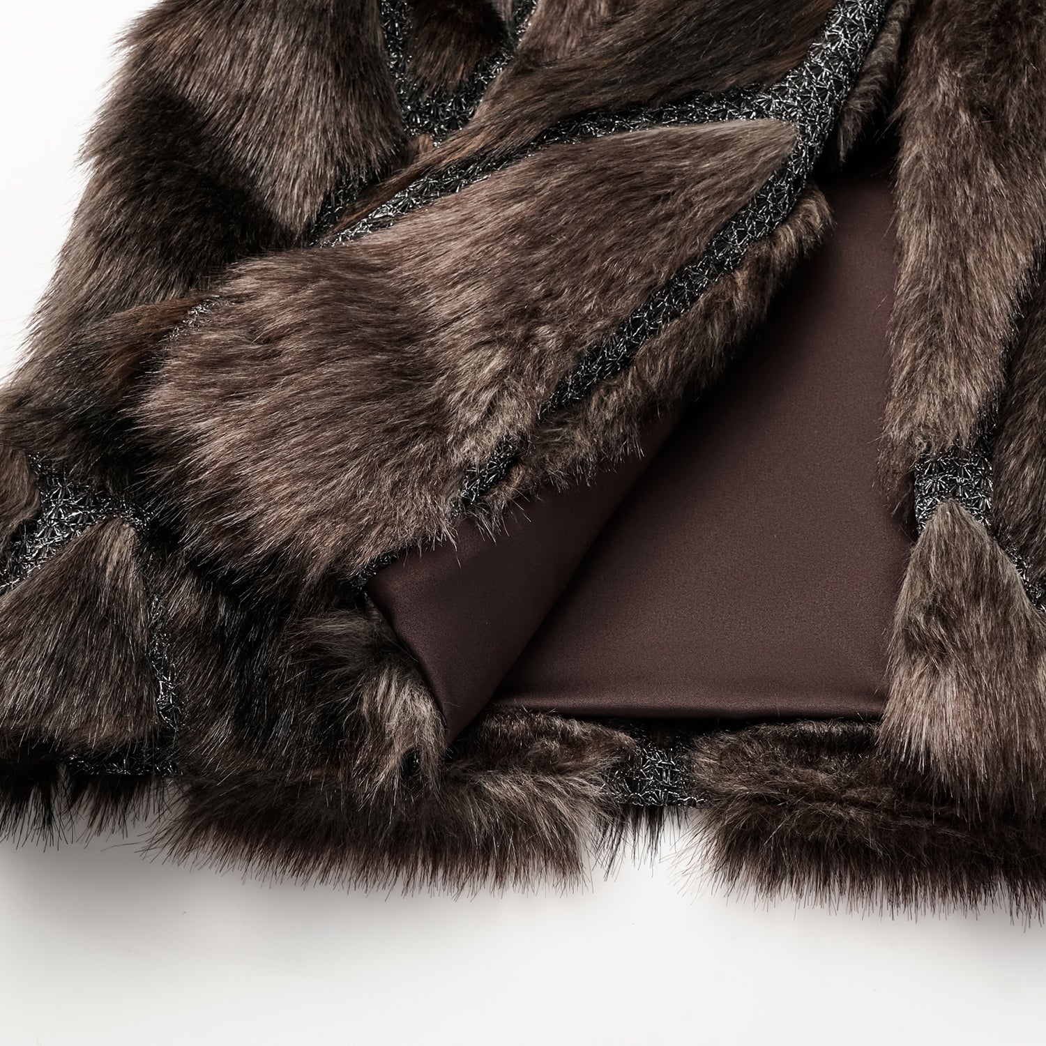 義大利製蕾絲拼接工藝環保皮草馬甲-短 — 滿天星