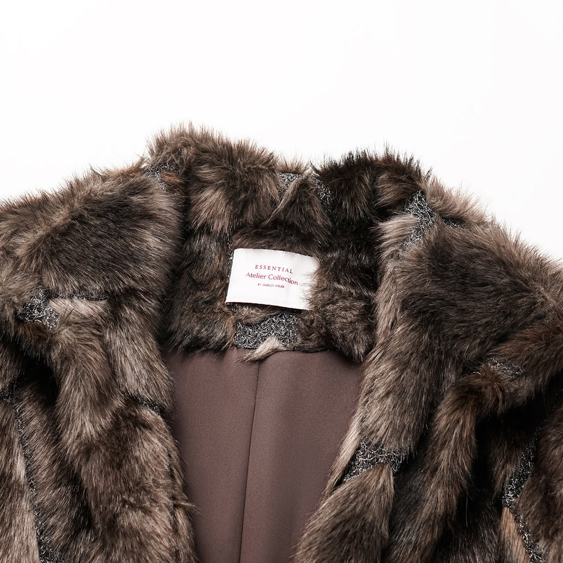 義大利製蕾絲拼接工藝環保皮草馬甲-長 — 滿天星