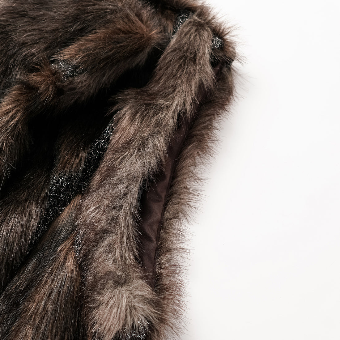 義大利製蕾絲拼接工藝環保皮草馬甲-長 — 滿天星