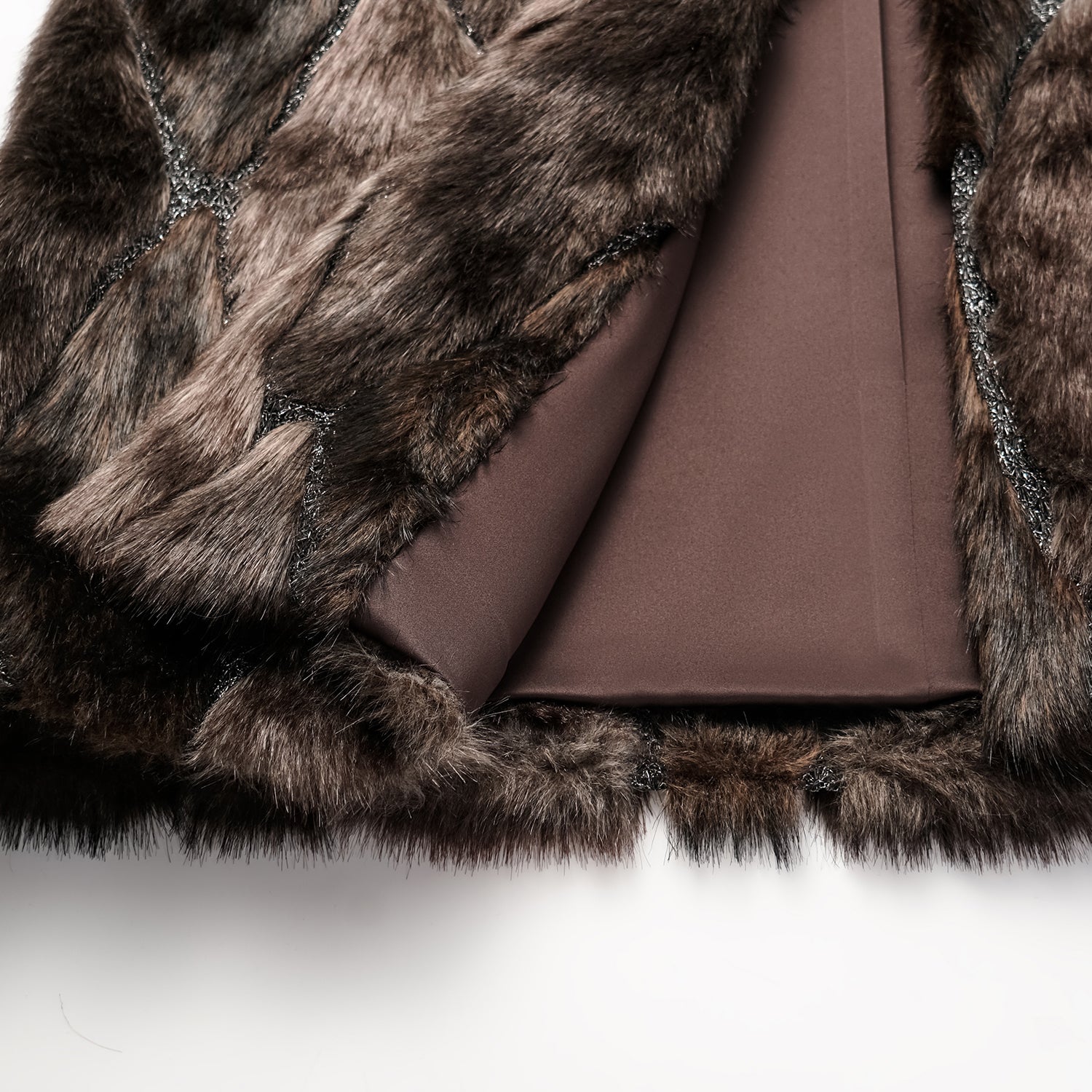 義大利製蕾絲拼接工藝環保皮草馬甲-長 — 滿天星