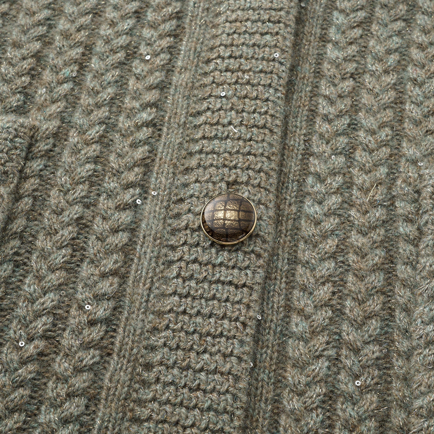 “Autumn Diary” 100% Cashmere 立體細麻花星點亮片針織背心—Silver Birch銀樺霧林