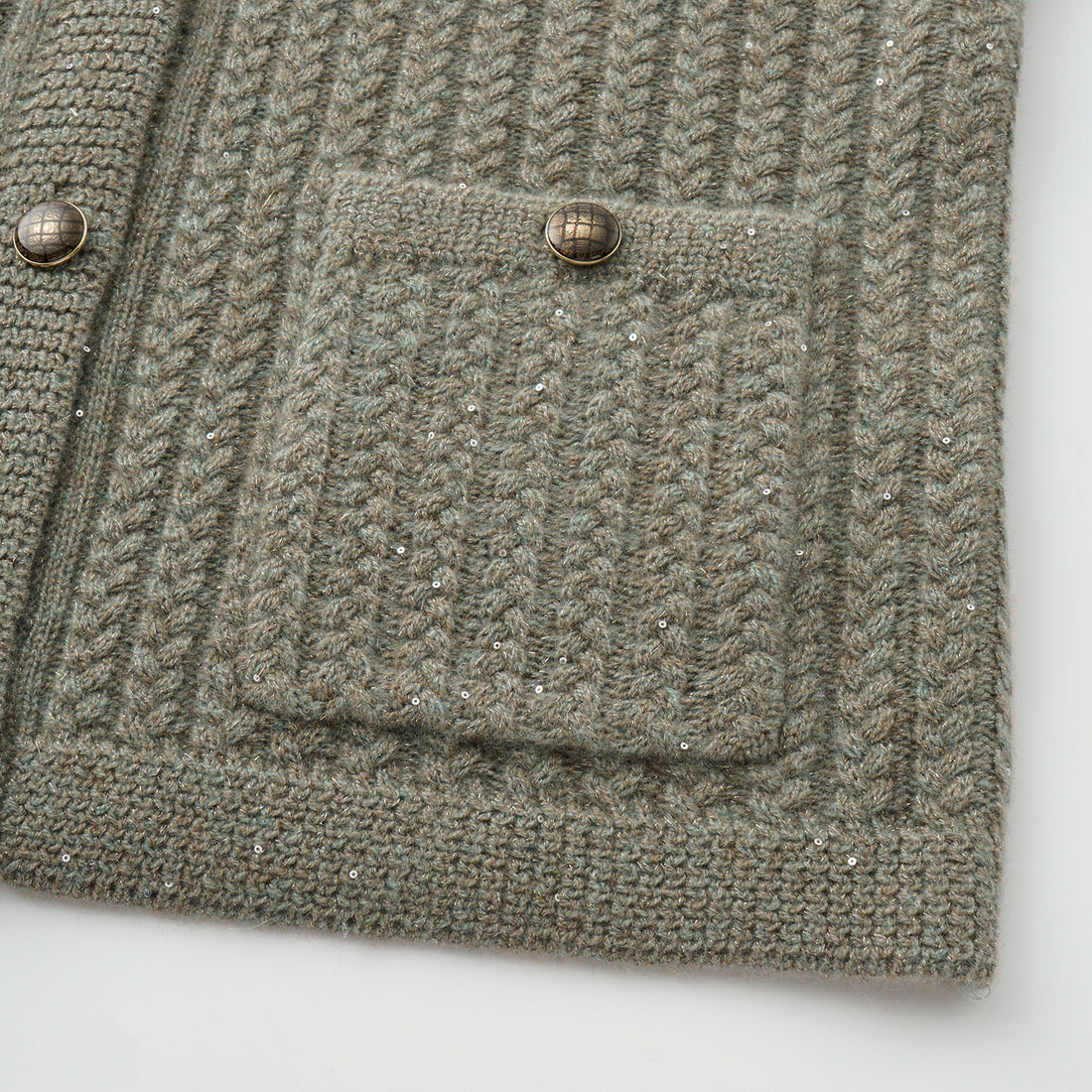 “Autumn Diary” 100% Cashmere 立體細麻花星點亮片針織背心—Silver Birch銀樺霧林