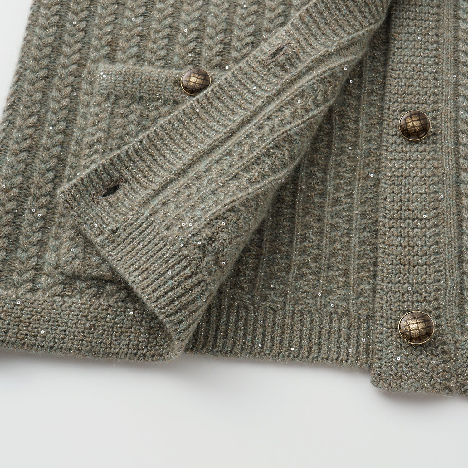 “Autumn Diary” 100% Cashmere 立體細麻花星點亮片針織背心—Silver Birch銀樺霧林