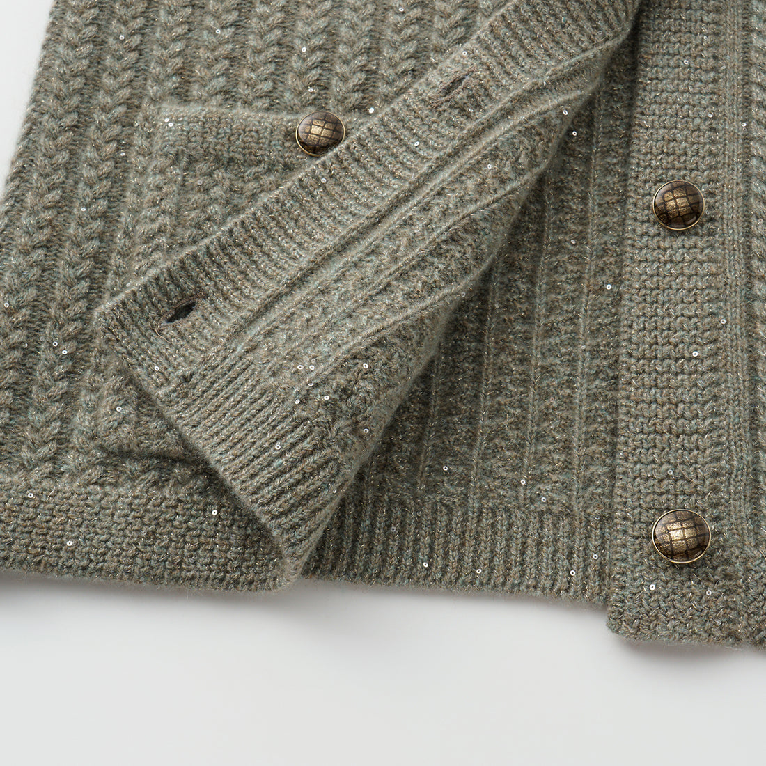 “Autumn Diary” 100% Cashmere 立體細麻花星點亮片針織背心—Silver Birch銀樺霧林