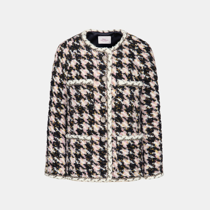 "Sloane Ave."法國羊毛柔絨縷金千鳥格經典No.4花呢外套—Garnier Noir加尼葉帷夜